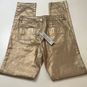 Cache Women's Gold Metallic Foil Finish Novelty Straight Leg Pants Size 0 NWT